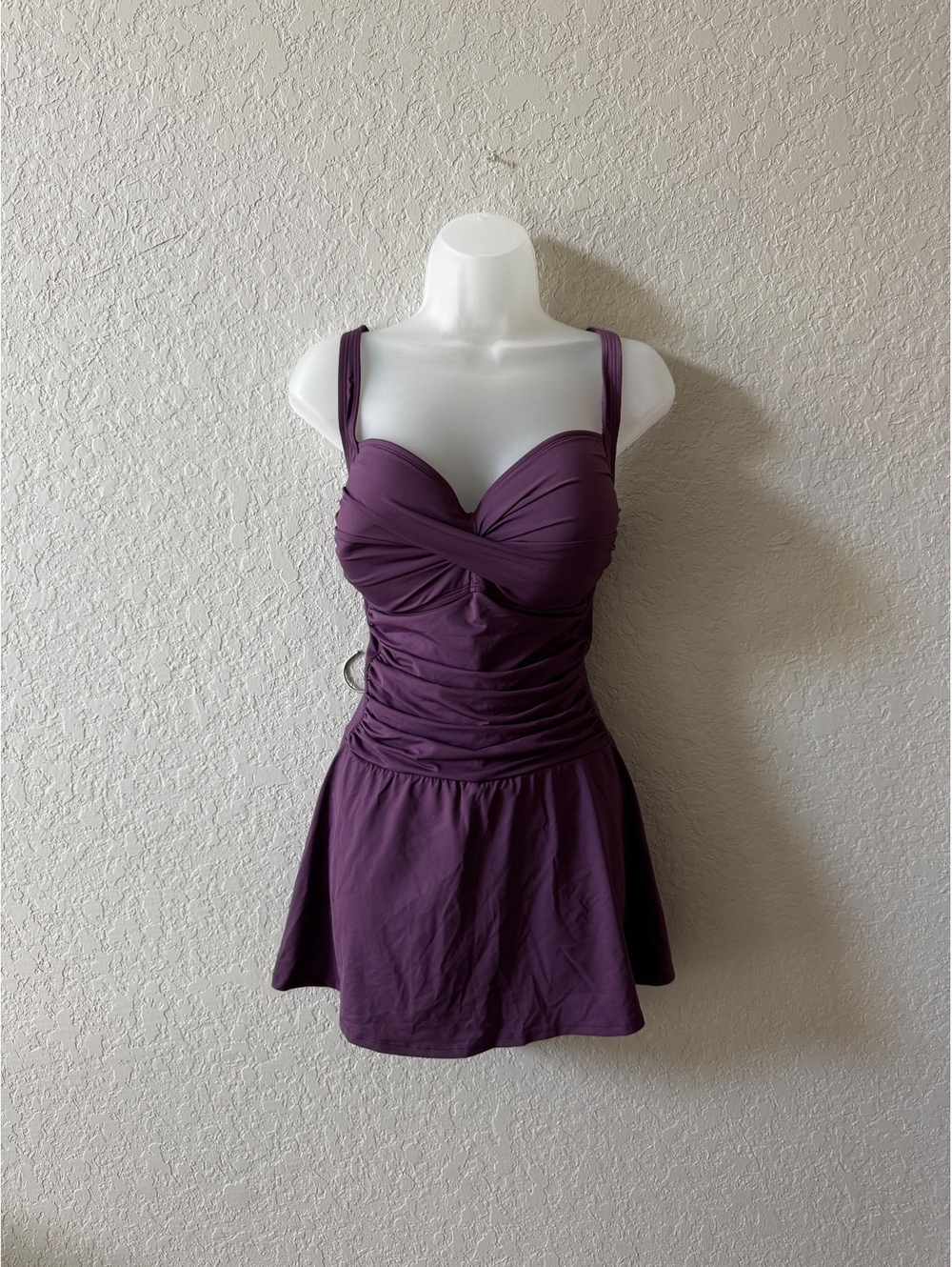 Liz Claiborne Size 16 Plum One Piece Swim Dress Ruched Skirted Swimsuit